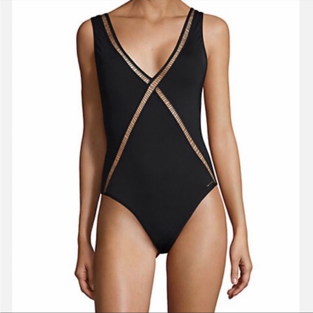 Michael Kors NWT Black One Piece Swimsuit “Cruise” plunge neck